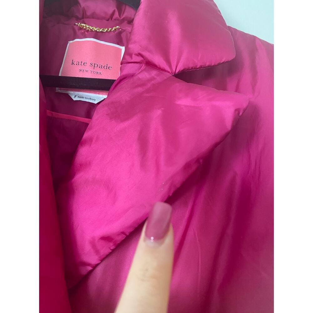 KATE SPADE COAT PINK PUFFER WINTER PREPPY FEMININE COQUETTE WINTER BELTED TIE - Picture 11 of 13